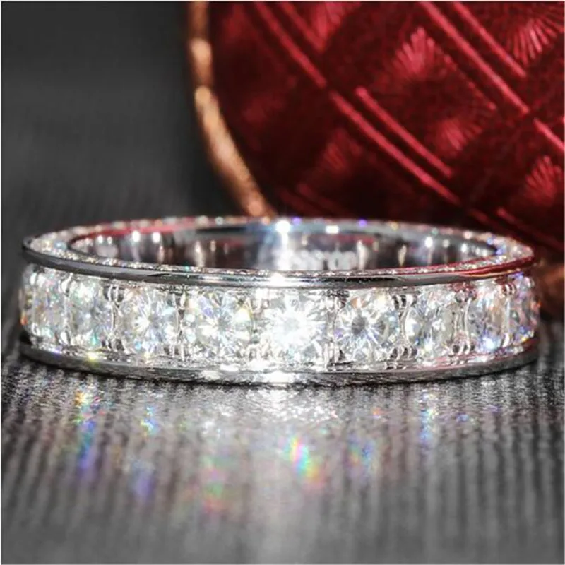 Večnost Band Obljuba prstan 925 Sterling silver 3 Vrstic Diamant Udejstvovanje Poročni Prstani za ženske, Moške Izjavo Nakit Darilo