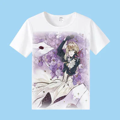 Vijolična Evergarden T-Shirt Moški Ženske Kratek Rokav T srajce Cosplay Tshirt Anime Vrhovi Whiet Tees Za Moške, Ženske