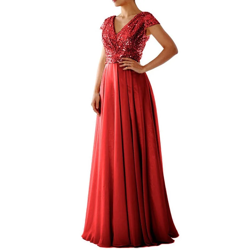 Vijolična črna rdeča frocks za ženske seksi v vratu bleščica mozaik šifon noč stranka tla-dolžina obleko 2020 haljo ceremonie femme