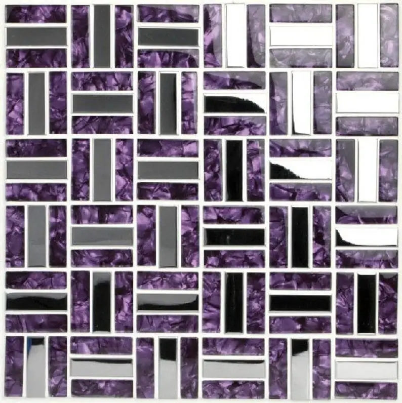 Vijolično Steklo, Srebrni Kovinski Mozaik Backsplash iz Nerjavečega Jekla SSMT025 Kovinski, Kopalnica, Kuhinja Stenske Ploščice