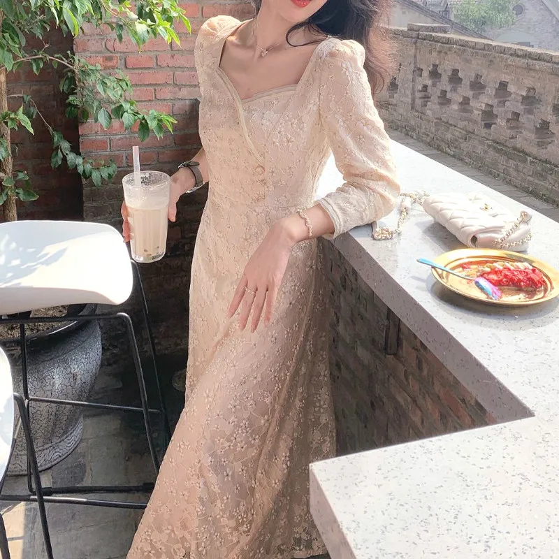 Vila Vintage Obleko Ženske Večer Stranka Elegantno Midi Obleko Ženski Vezenje Cvetlični Oblikovalca Enem Kosu Drees Korejski 2020 Jeseni
