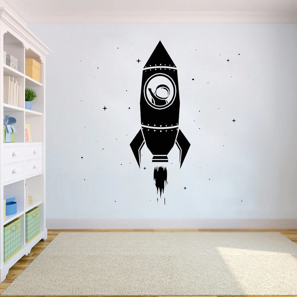 Vinil Stenske nalepke za otroke sobe dekoracijo Zunanji prostor, stene decals je Raketo Nalepko Astronavt Nalepko Otroci Soba dekor HY678
