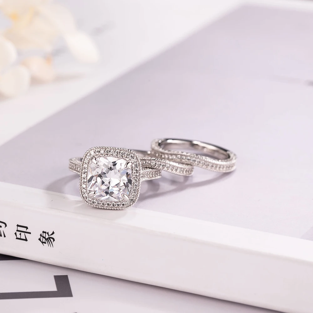Vintage 925 Sterling silver obroči za Ženske Luksuzni Simulirani Diamant udejstvovanje Obroči set 3 v poročni nakit prst