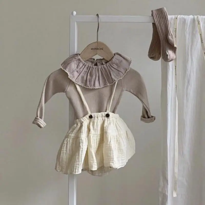 Vintage Baby Girl Obleke Jeseni Bombaž Dekleta Trdna Obleka, Majice,Vrhovi, krila Obleko Newborn Baby Dekleta Obleke Obleke Set