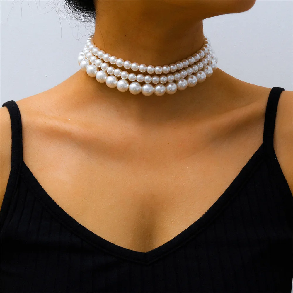 Vintage Baročni Biser Necklce za Ženske Večplastna Boho Bela Imiation Pearl Choker Elegantno Ogrlico Ovratnik Nakit Čar