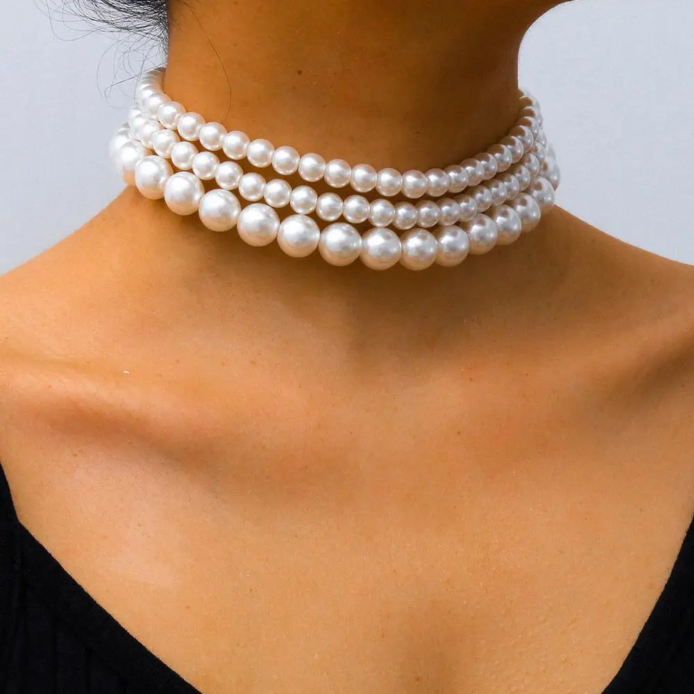 Vintage Baročni Biser Necklce za Ženske Večplastna Boho Bela Imiation Pearl Choker Elegantno Ogrlico Ovratnik Nakit Čar