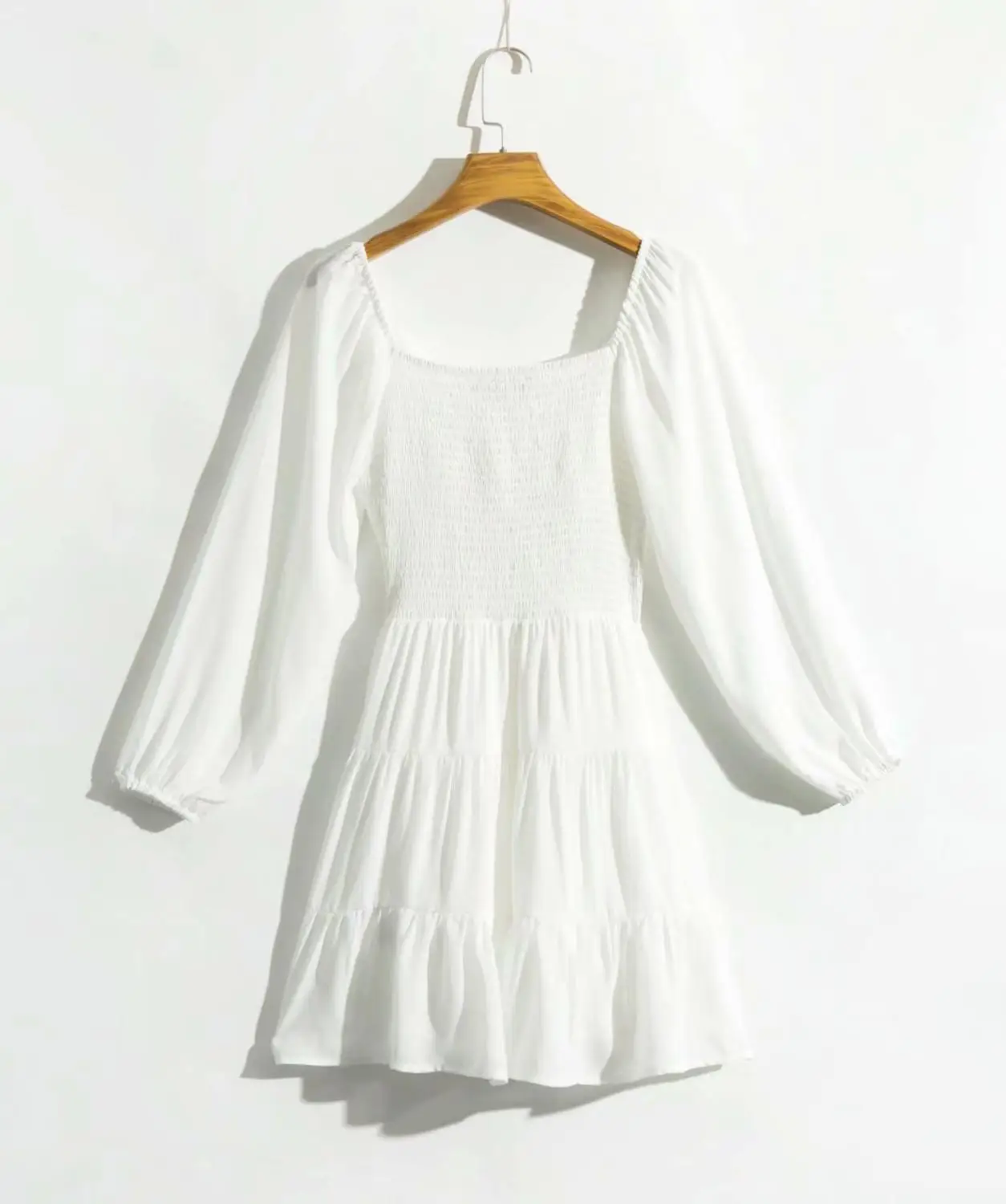 Vintage bela mini obleka iz votlih gumbi moda dolgo puff rokav povoj ruffle obleko haljo femme dropshipping