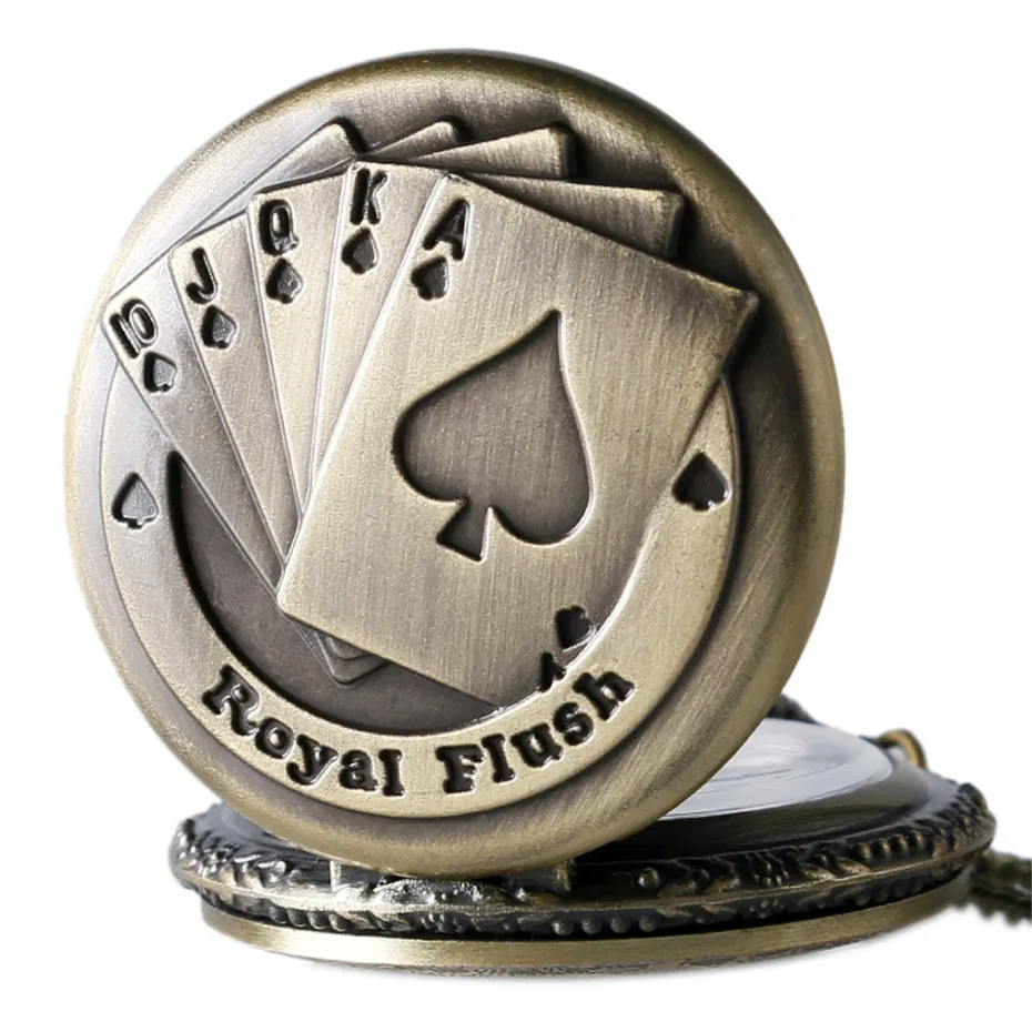 Vintage Bronasto Royal Flush Poker Design Quartz žepna ura Steampunk Kul, Ogrlico, Obesek, Ura za Moške, Ženske Dropshipping