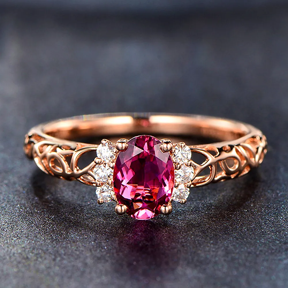 Vintage carving ruby dragih kamnov, rdeči kristal cirkon diamanti obroči za ženske rose gold barvi anillo nakit bague bijoux darilo 2020