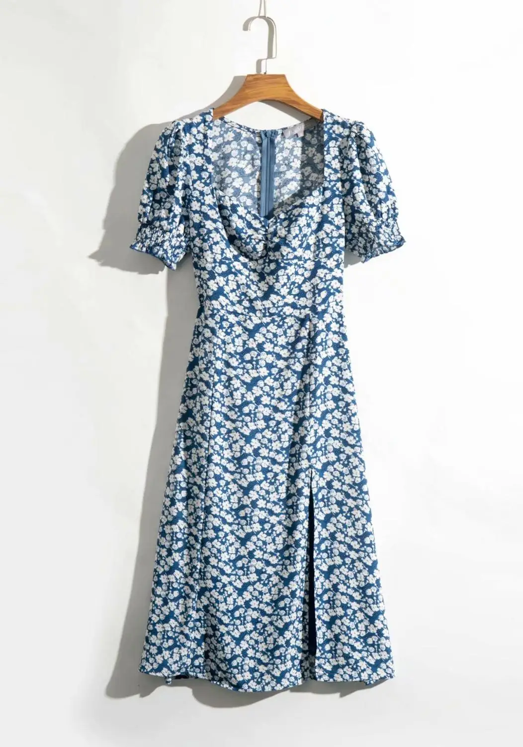 Vintage elegantno kvadratnih vratu poletje tiskanja obleka ženske kratek rokav črto slim pasu reformacije počitnice plaže split obleko