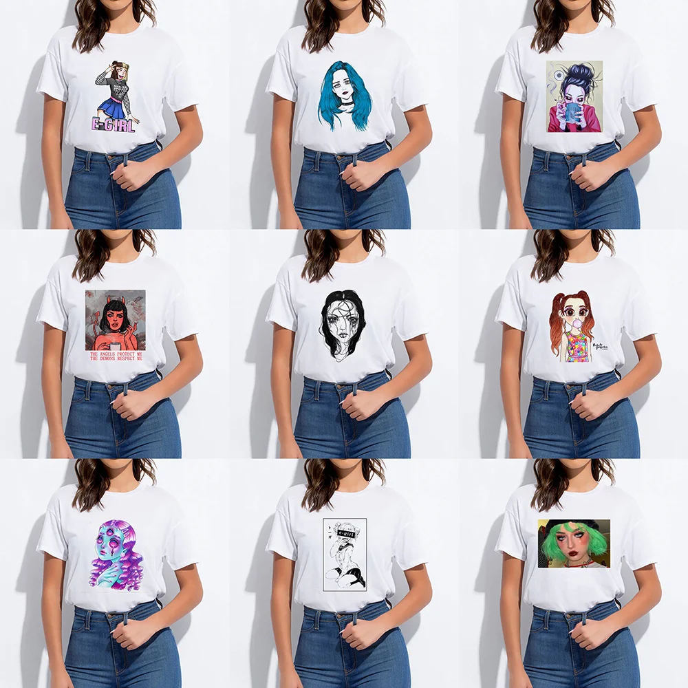 Vintage Modi Lep T-shirt Priložnostne Estetske Camiseta Mujer Harajuku Tshirt Novo Feminina Dnevno Kul Egirl T Shirt Ulične