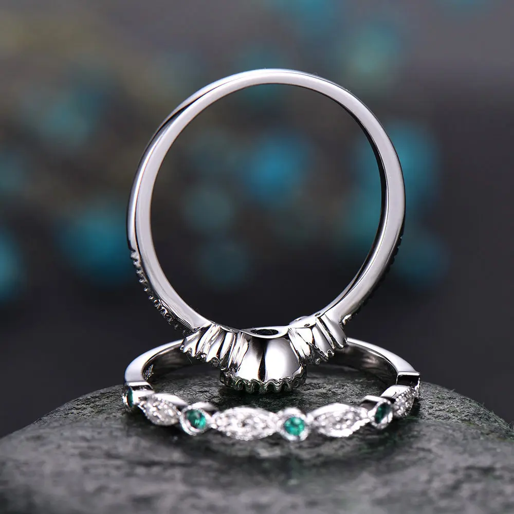 Vintage modro zeleno barvo halo 925 sterling silver ring set za ženske lady obletnice, darila nakit večino prodajajo R5721