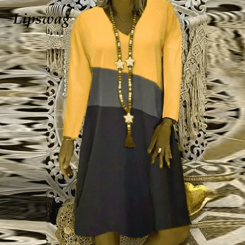 Vintage Mozaik Tiskanje-Line Oblačenja Žensk 2020 Jeseni Dolg Rokav Mini Obleka Ženske Priložnostne Elegantno Plus Velikost Obleke Vestidos