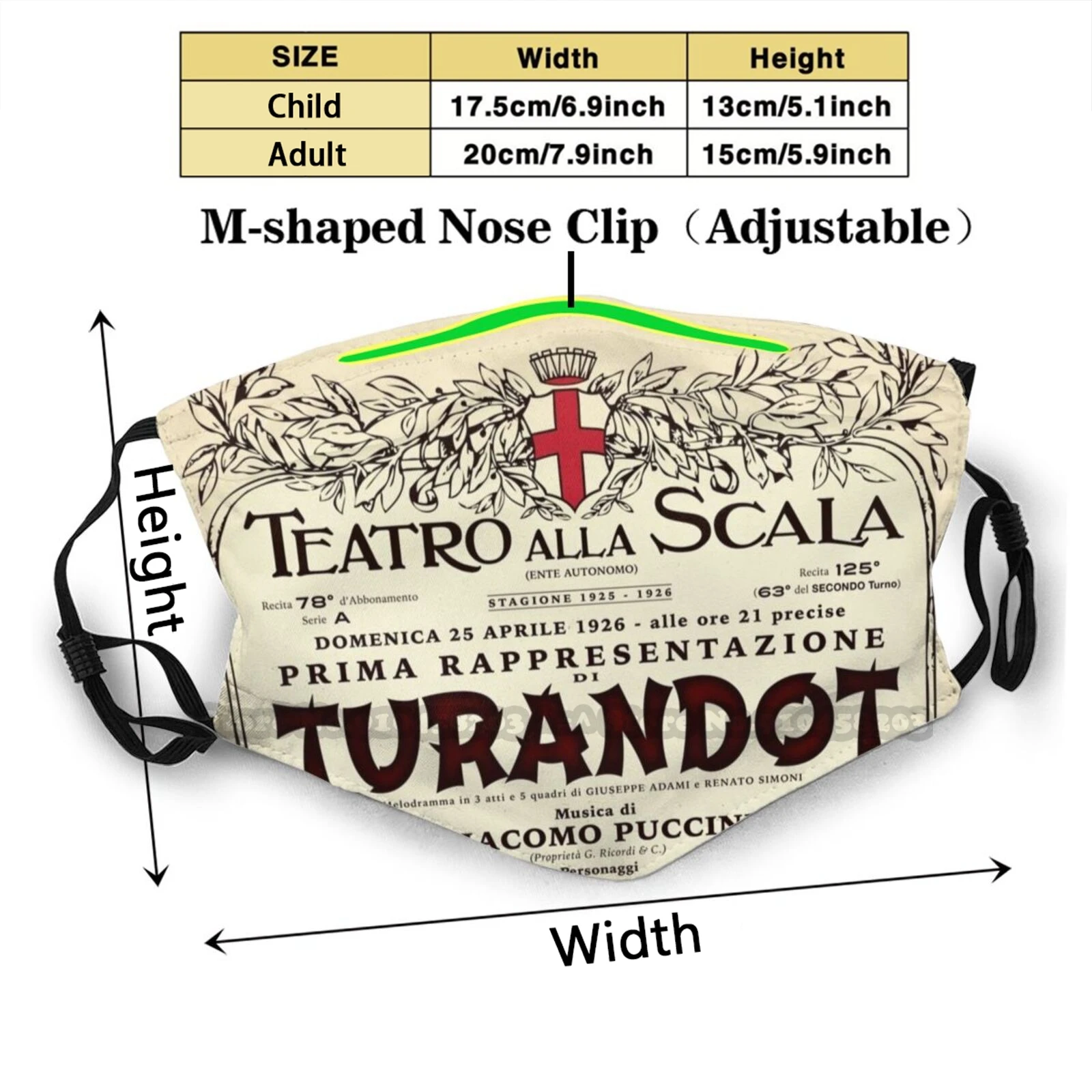 Vintage Slogu La Scala Opere Turandot Plakat Design Proti Prahu Filter Stroj Masko Otroci Opera, Operne Hiše Teatro Alla