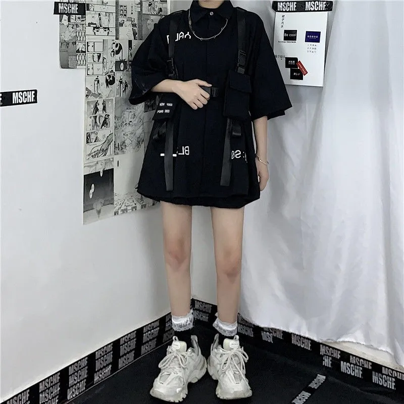 Vintage stil bluzo ženske pol rokav Harajuku (Zavoj navzdol Ovratnik plus velikost vrhovi 2020 poletnih vrh korejske modne majice oblačila