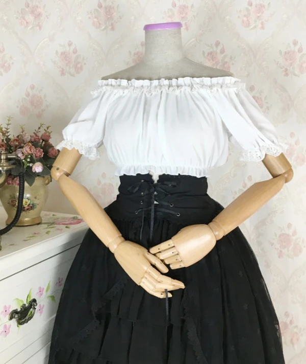Vintage sweet lolita majica poševnica vratu falbala čipke puff rokav viktorijanski obleko kawaii dekle gothic lolita vrh loli cosplay