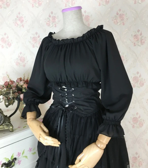 Vintage sweet lolita majica poševnica vratu falbala čipke puff rokav viktorijanski obleko kawaii dekle gothic lolita vrh loli cosplay