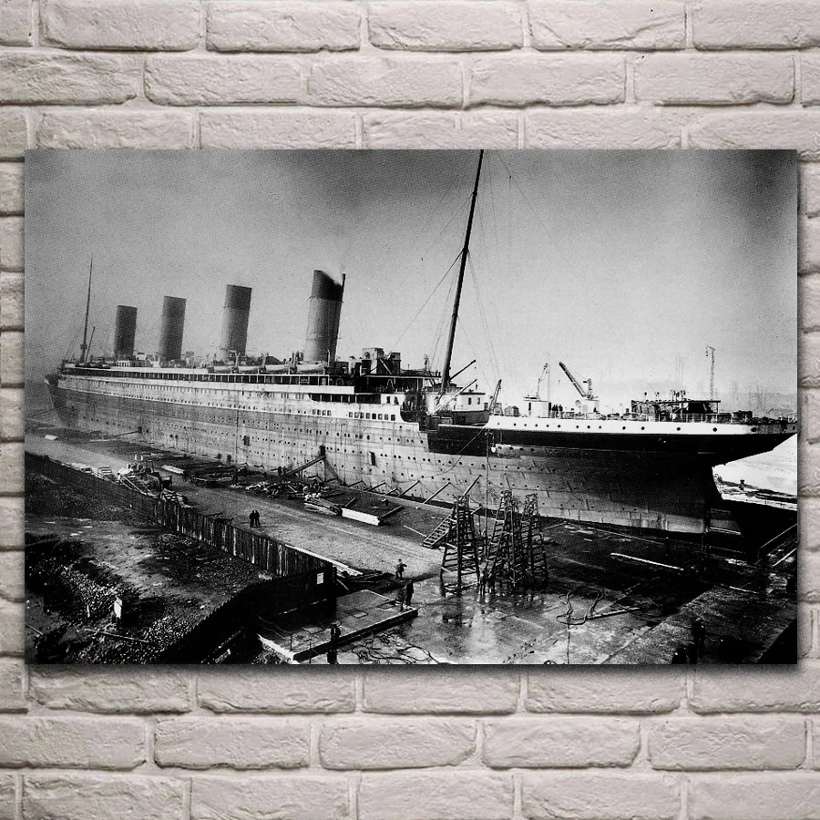 Vintage Titanik potniška ladja pristane gradnjo pristanišča, dnevna soba dekoracijo doma art dekor les, okvir tkanine plakat KJ855