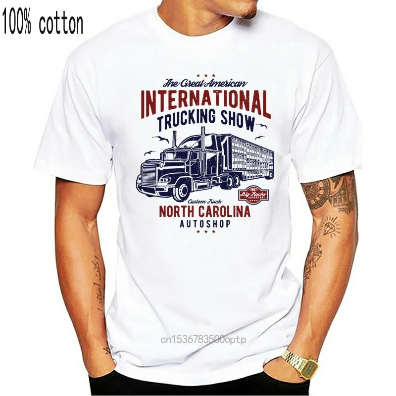 Vintage Tovornjak Majica s kratkimi rokavi Moški Mednarodnih Tovornjaki Kažejo Tee Retro Kratek Rokav Bombaž Kamiondžija T-shirt North Carolina Autoshop Vrhovi