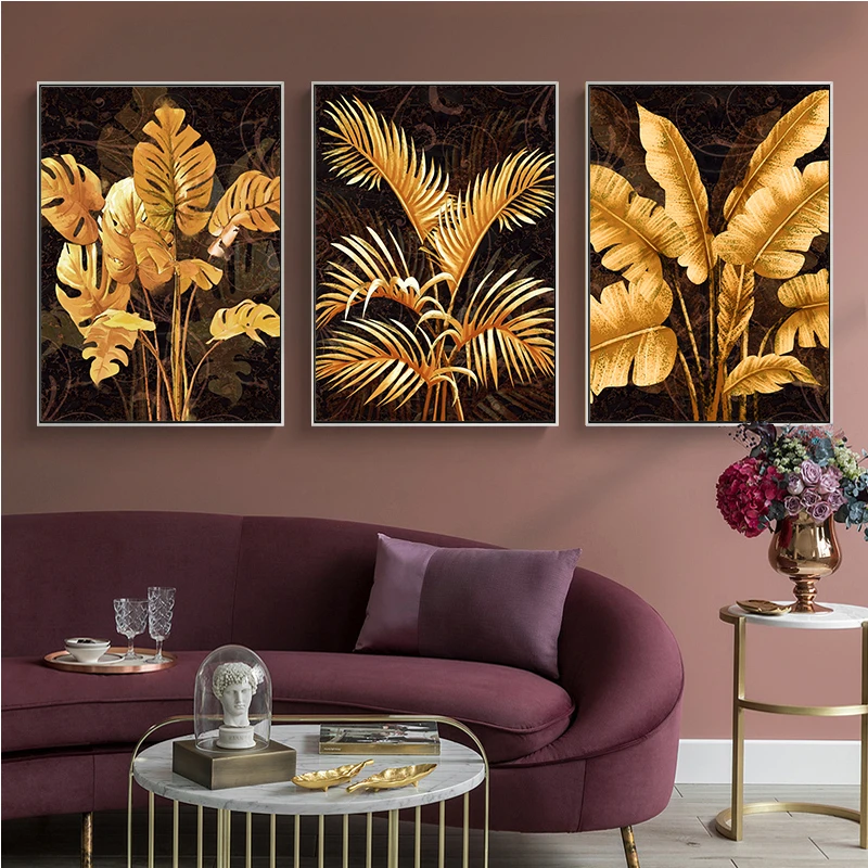 Vintage Zlati Rastlin, Listov, Plakatov Banana Palm Monstera Wall Art Natisniti Sliko Nordijska Platno Slikarstvo Dnevna Soba Dekoracijo