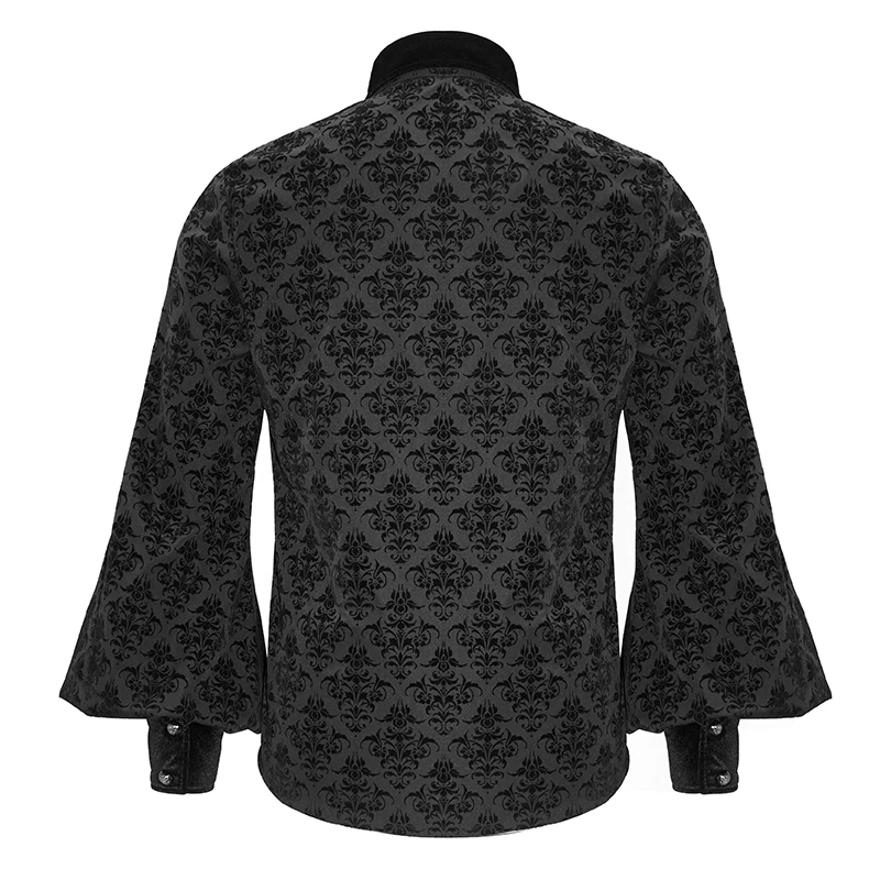 Vintage Znižuj Ovratnik Gothic Moška Oblačila Stranka Cosume Mens Bluzo Mens Dolg Rokav Majica Črna Vrhovi