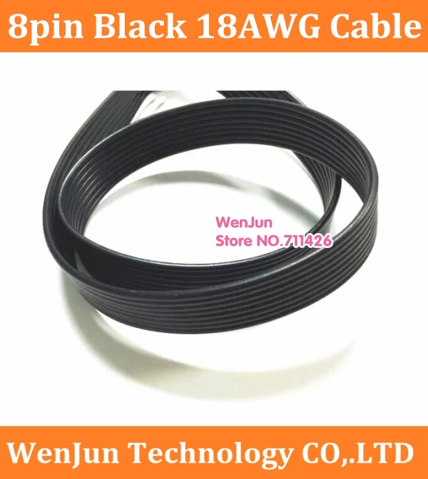Visoka Kakovost 8pin vse ČRNO 1007 18AWG Ploski Kabel za led, pixel modul 8P priključek 8 pin Vzporedni kabel