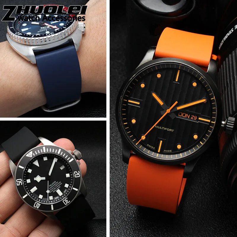 Visoka Kakovost fluororubber nepremočljiva watchband 20 mm 22 mm 24 mm black Orange gume trak za šport potapljanje watch dodatki