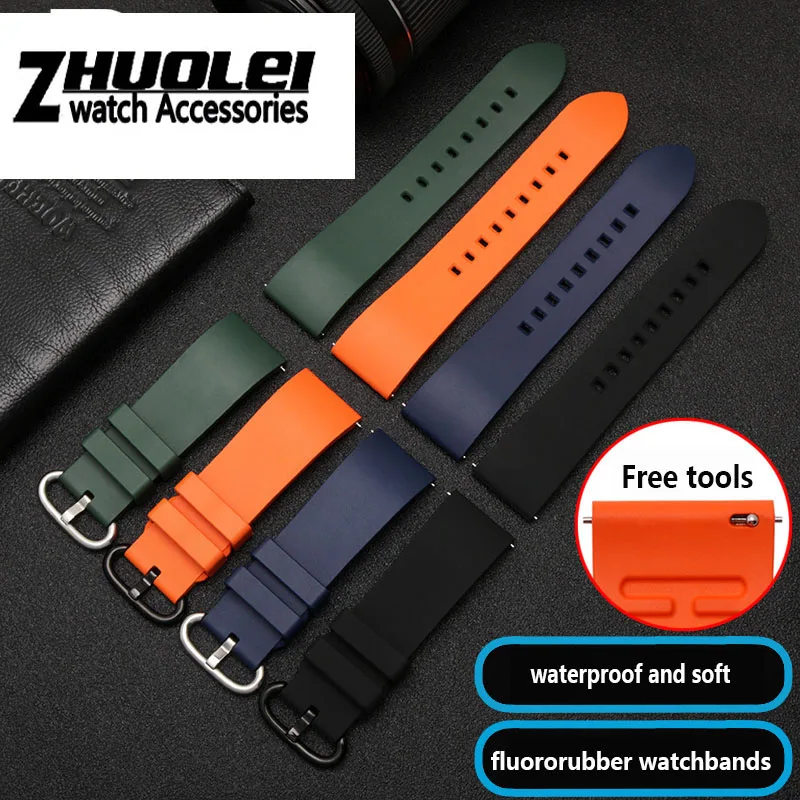 Visoka Kakovost fluororubber nepremočljiva watchband 20 mm 22 mm 24 mm black Orange gume trak za šport potapljanje watch dodatki