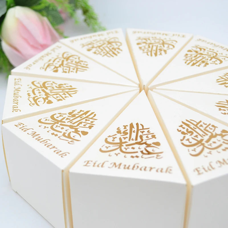Visoka kakovost Laser cut bež pearl papir najboljše želje vesel Eid Mubarak festival Trikotnik korist polje