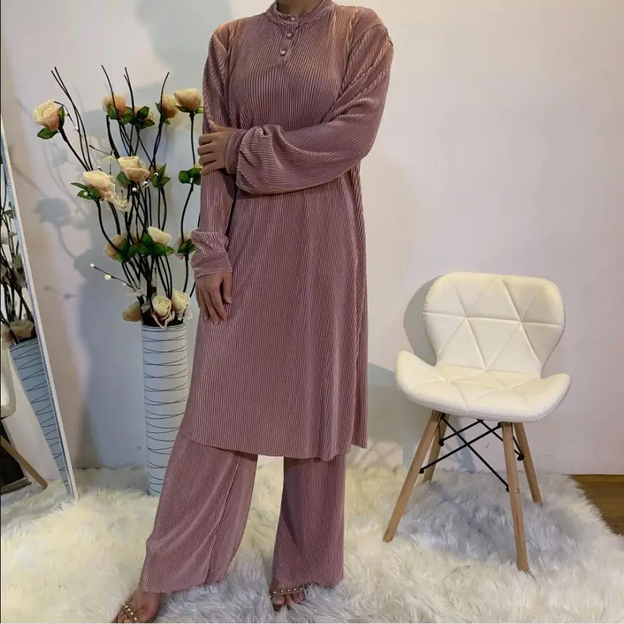 Visoka Kakovost Nove Naguban Muslimanskih obleke ženska Barva Dveh kosov sijajni Vrhovi +Hlače Malezija Singapur Turčija Oblačila F1882