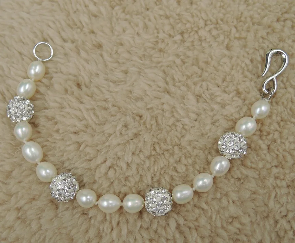 Visoka kakovost pearl zapestnico , narave sladkovodnih biserov zapestnico z SHAMBHALA kroglice