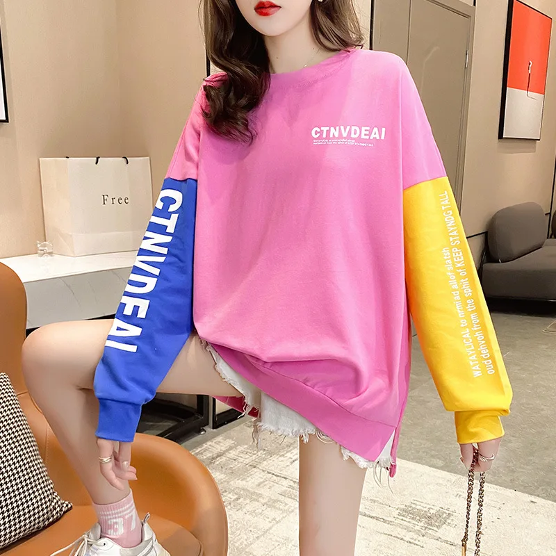 Visoka Kakovost Prevelik za ujemanje Barv Majica ženska Oblačila Vrhovi Harajuku Toplem Puloverju Plašč Roza Ženska korejskem Slogu