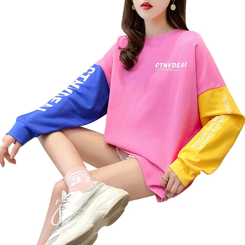 Visoka Kakovost Prevelik za ujemanje Barv Majica ženska Oblačila Vrhovi Harajuku Toplem Puloverju Plašč Roza Ženska korejskem Slogu
