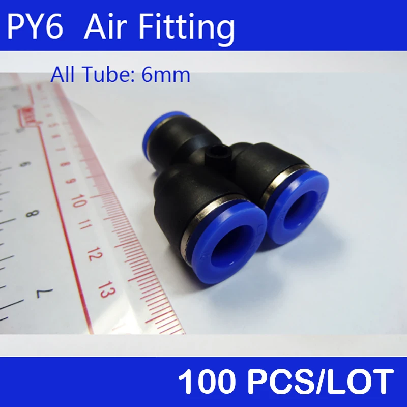 Visoka kakovost PY6 100 kozarcev 6 mm Zraka Pnevmatične Cevi Y Hitri Priključek One Touch Potisnite V Opremljanja