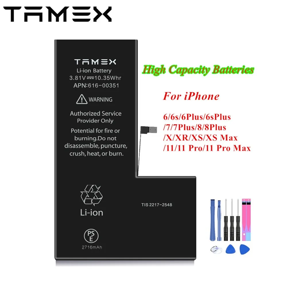Visoka Zmogljivost Baterije Za iPhone 6/6s/6Plus//7/7Plus/8/8Plus Baterije Bateria Zamenjava Za iPhone X/XR/XS/11/11 Pro Akku