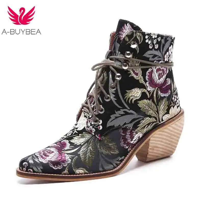 Visoke pete, škornji brezplačna dostava za ženske čevlje, pozimi 2018 Nove ženska vezene čevlji botines mujer botte femme bottine Cvet