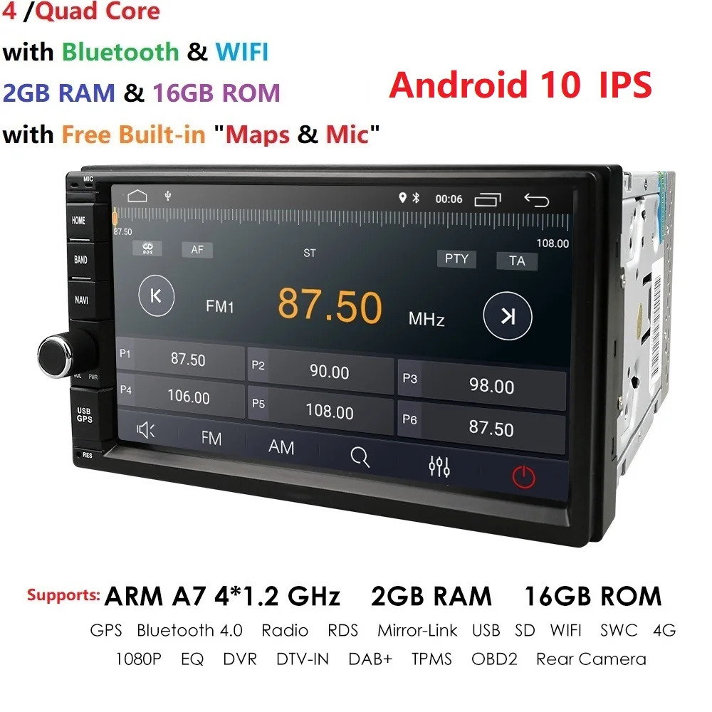 Visoko Različica RAM 2GB+ ROM 16GB Android 10 7 palčni 2Din Univerzalni Avto Radio, GPS Multimedia Enota Predvajalnik Za VW Nissan Kia