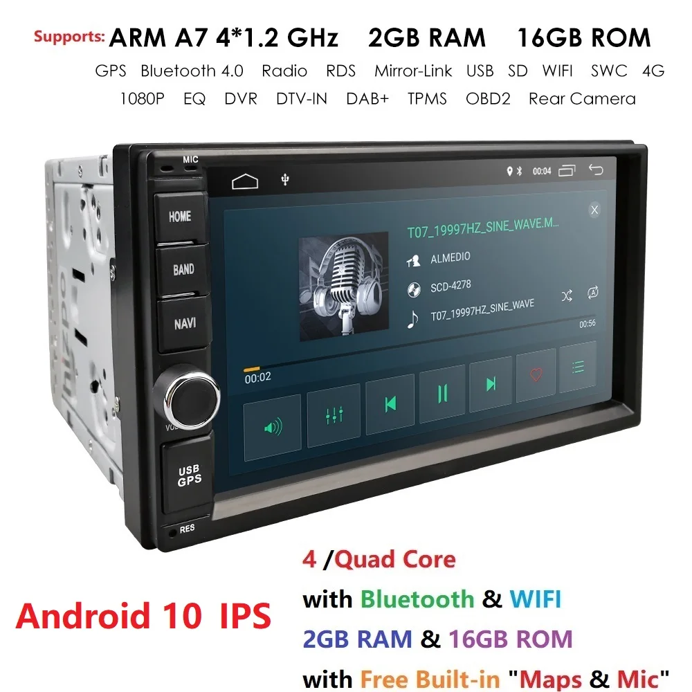Visoko Različica RAM 2GB+ ROM 16GB Android 10 7 palčni 2Din Univerzalni Avto Radio, GPS Multimedia Enota Predvajalnik Za VW Nissan Kia