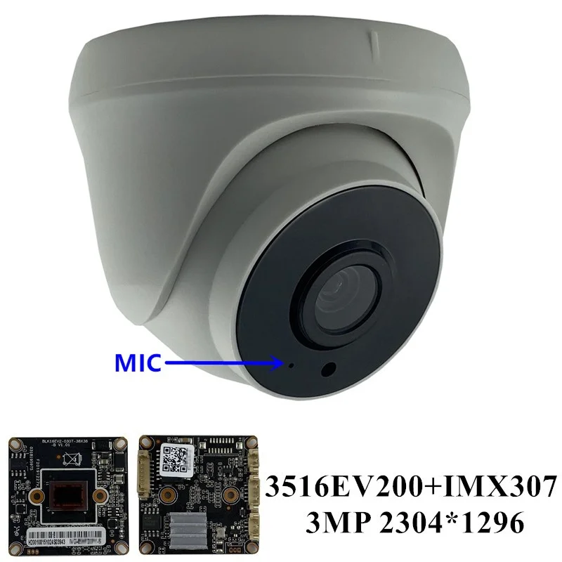 Vključevanje MIC Avdio 3MP IP Dome Kamera Sony IMX307+3516EV200 IRC NightVision Nizka osvetljenost H. 265 Onvif Avdio PoE RTSP