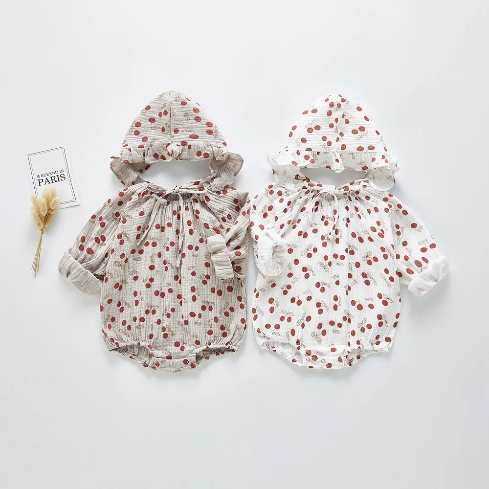 Vlinder Otroška Oblačila 2020 spomladi nova otroška oblačila za malčke baby baby dekle češnja s klobuk jumpsuit plezanje obleko grem ven, 6M~24M
