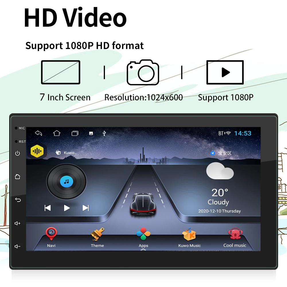 VODOOL Android 10.1 2 Din Avto Multimedijski Predvajalnik Videa Predvajalnik, GPS Navigacija WiFi, Bluetooth, AUX Vodja Enote 1GB+16GB 7 inch