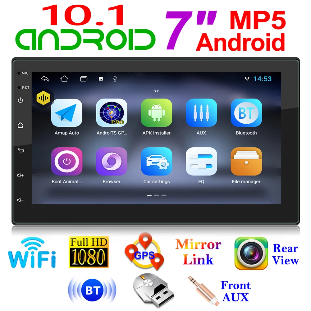 VODOOL Android 10.1 2 Din Avto Multimedijski Predvajalnik Videa Predvajalnik, GPS Navigacija WiFi, Bluetooth, AUX Vodja Enote 1GB+16GB 7 inch