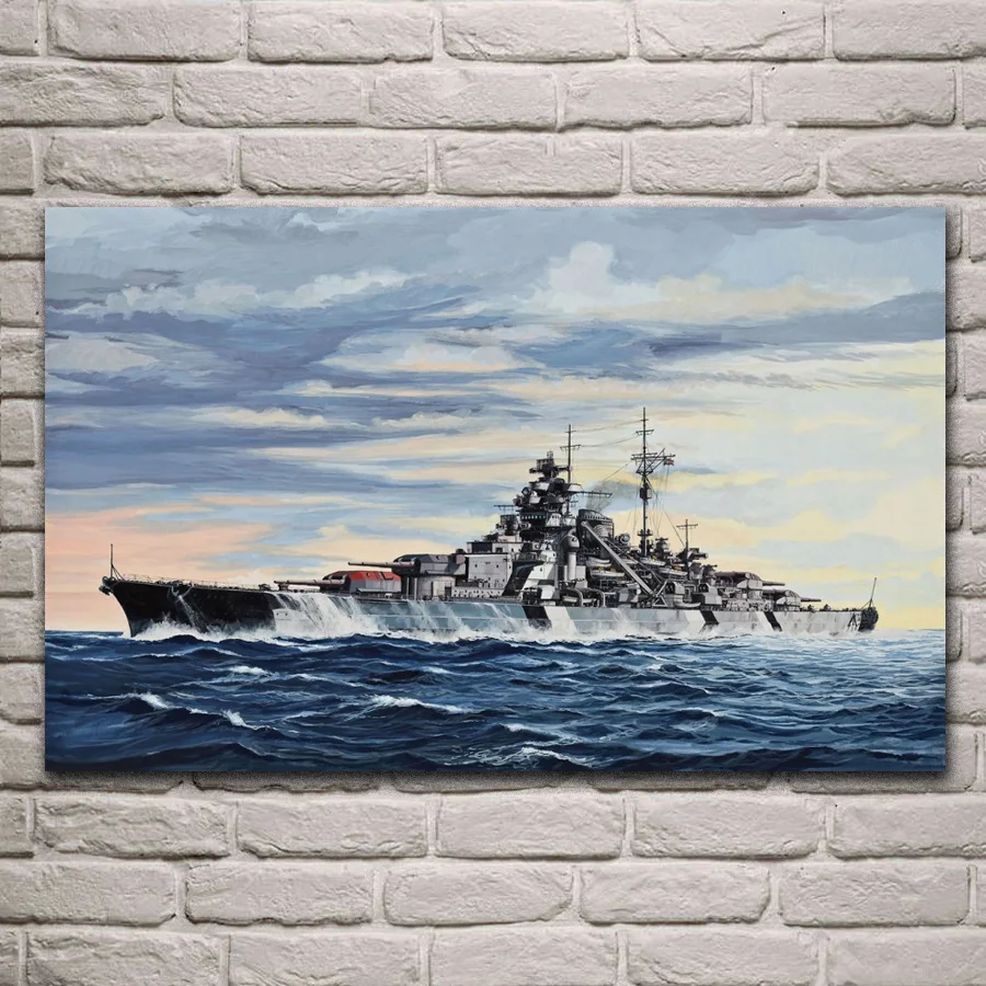 Vojaški nemška bojna ladja Bismarck dnevna soba dekoracijo doma wall art dekor les, okvir, tkanine, plakati KF852