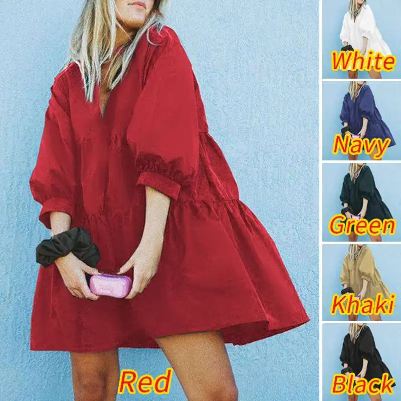 VONDA Elegantna Mini Obleka 2021 Ženske Seksi Bombaž Perilo Svoboden Stranke Obleke Letnik Plaži Sundress Plus Velikost Ogrlicom Vestidos