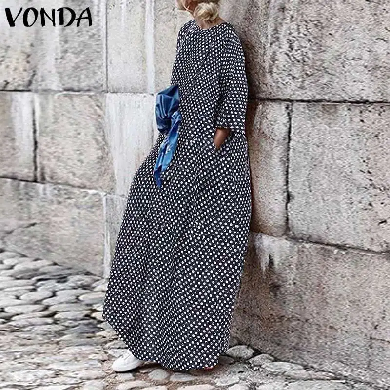 VONDA Moda 2021 Ženske Obleko Maxi Plus Velikost Vestidos Flare Rokav Seksi Bohemian Sundress Stranka Obleke, Elegantne Haljo Femme 5XL