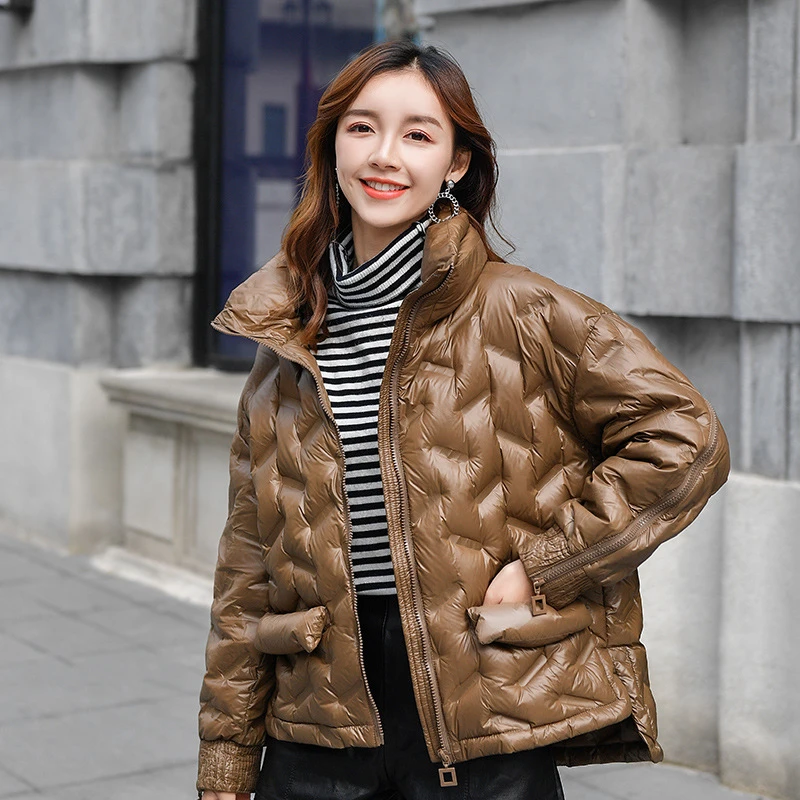 VOOCIEC Nov Zimski modni Ultra Lahka 90% pozimi navzdol jakno Potrditev Ženski korejski debel toplo kratek Zippere svoboden puhovka