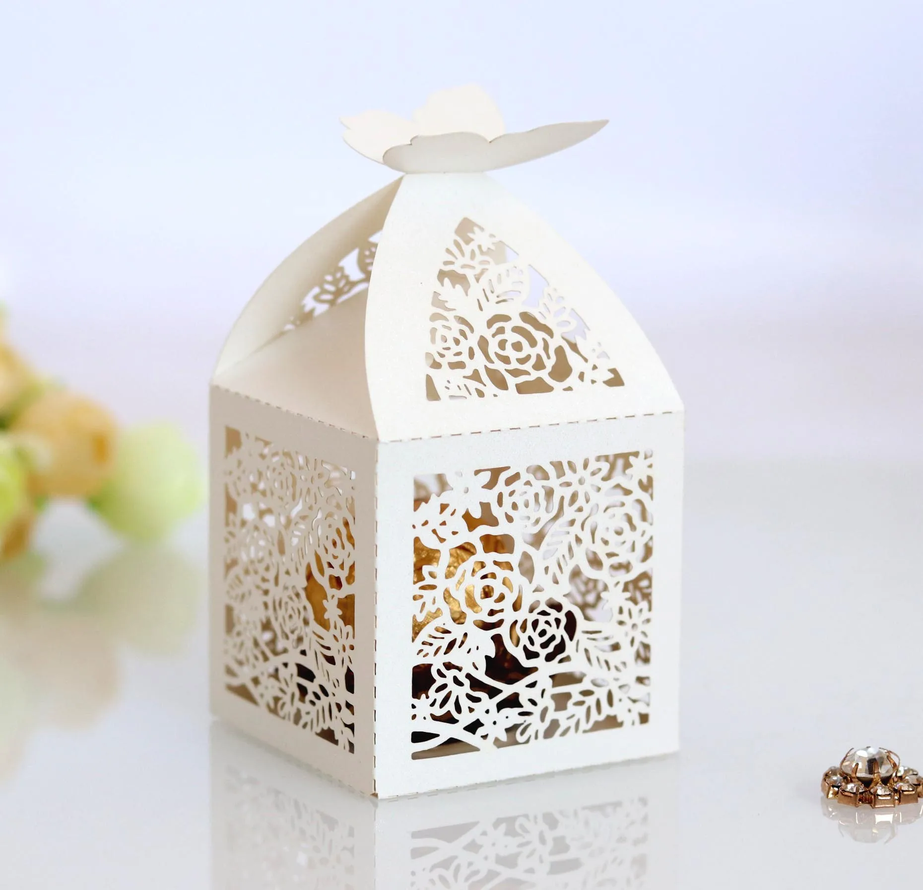 Votlo Die-Cut Metulj Bukle Korist Škatle Za Poročni Bonbone, Škatle Za Poročno Darilo Škatle Votlih Rose Čokolada Polje