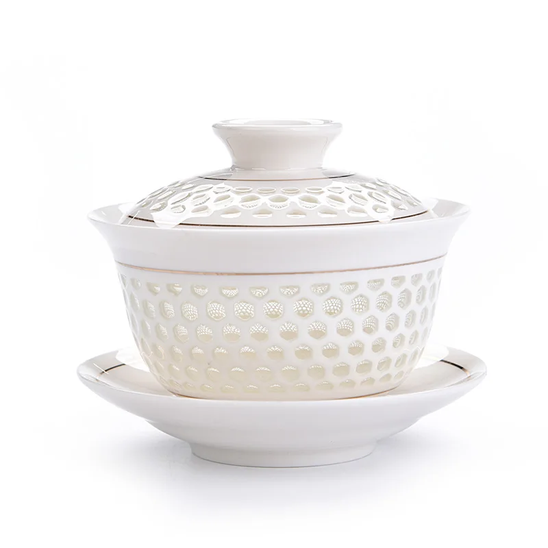 Votlo Satja Kung Fu Čaj Nastavite Modre in Bele Porcelanaste Gaiwan Keramični čaj ware tureen