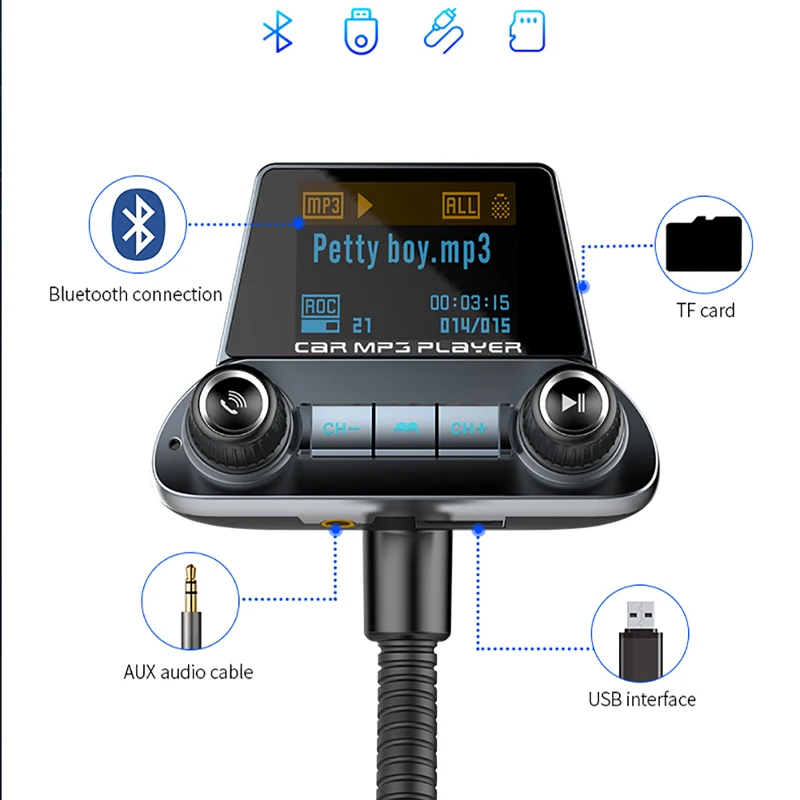 VR robot Bluetooth, FM Oddajnik Wireless V avtu Aux Avto MP3 Player Prostoročni Komplet Adapter z LCD Zaslonom PD Tip-c Polnilnik