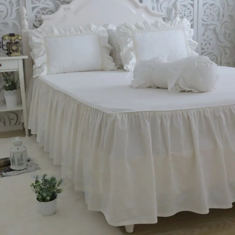 Vrh luksuzni posteljnina nabor kraljica velikosti vezenje ruffle čipke rjuhe kritje kremasto bele bedspread princesa posteljo, bež barve prevleke HM-17W